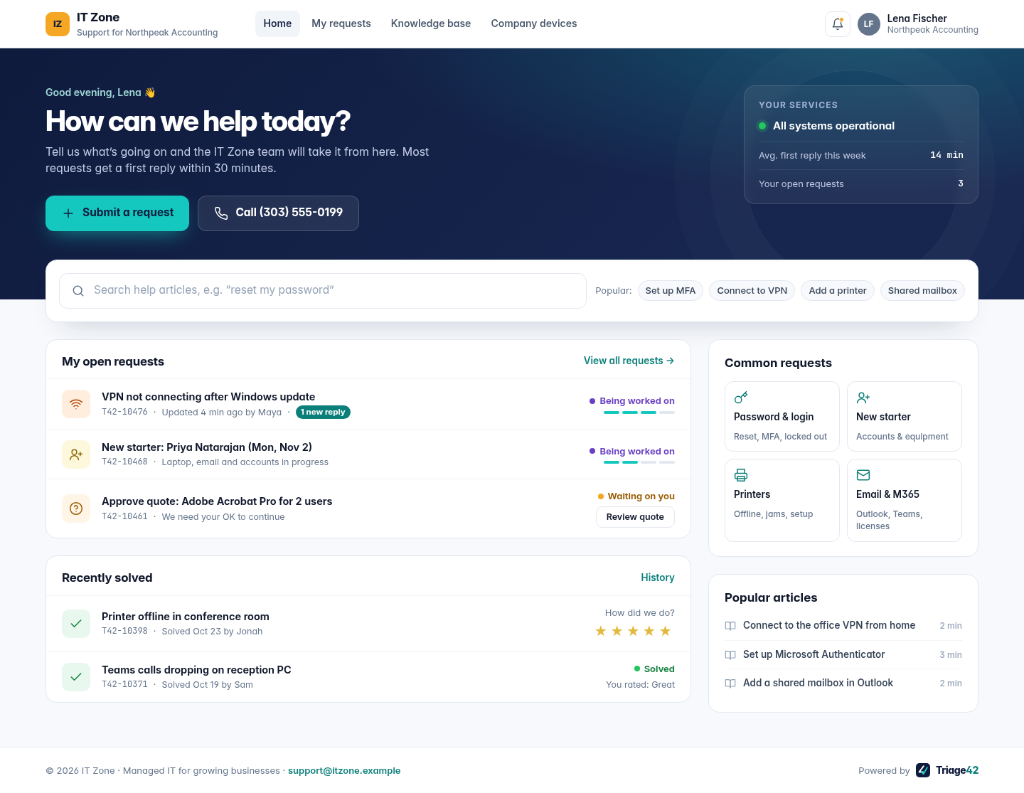 Client portal home page