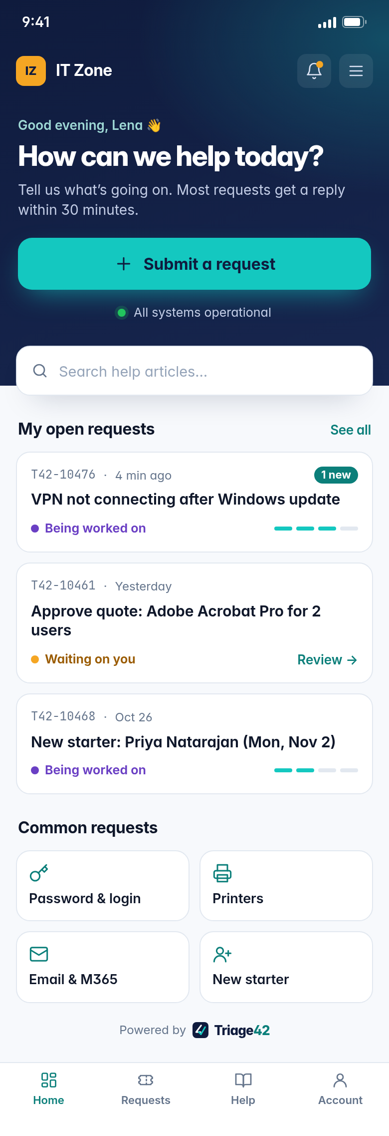 Triage42 client portal on a phone